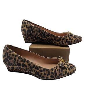 Cole Haan Womans size 7.5 B Malta Slip On Wedge Leopard Print Suede Brown/Black